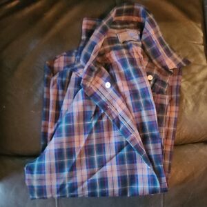 Pendleton Blue and Tan  Plaid  pure virgin wool Casual Button Down Shirt.